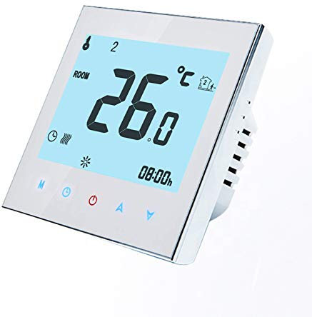 BECA 1000 Series 3/16A LCD Touch Screen Water/Electric/Boiler Heating Intelligent Programming Control Thermostat with WIFI Connection (Electric Heating, White)