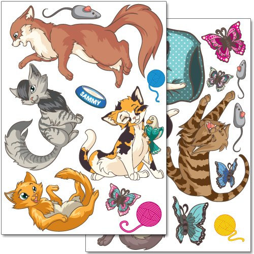 Wandkings Süße Katzen Wandsticker Set, 20 Aufkleber, 2 DIN A4 Bögen, Gesamtfläche 60 x 20 cm