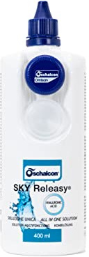 Sky Releasy Schalcon - Soluzione Unica per Lenti a Contatto a Rilascio di Acido Ialuronico - Extra formato 400 ml + Portalenti