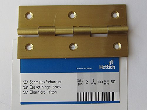 Hettich schmale Scharniere, 100 x 50 mm, massiv Messing matt, mit Schrauben, 2 Stück, 9100446