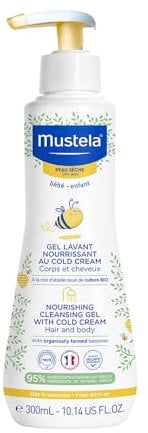 Mustela Nourishing Cleansing Gel CC, Cold Cream naturel, Corps et cheveux, Bébé et toute la famille - Nettoyant quotidien, spécifique des peaux sèches, 95% d'ingrédients d'origine naturelle (300ml)