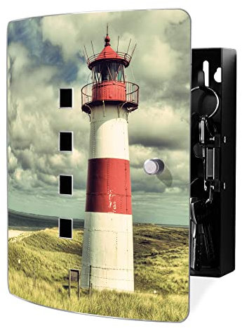 banjado Design Schlüsselkasten aus Edelstahl für 10 Schlüssel/Schlüsselbox zur Schlüsselaufbewahrung 24 x 21,5 x 7cm groß mit praktischem Magnetverschluss/Motiv Leuchtturm Sylt