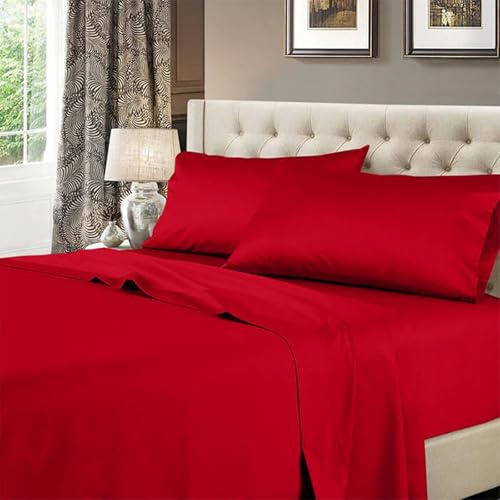 Royal Hotel Bedding Solid Red 600-Thread-Count 4pc King Bed Sheet Set 100-Percent Cotton, Sateen Solid, Deep Pocket