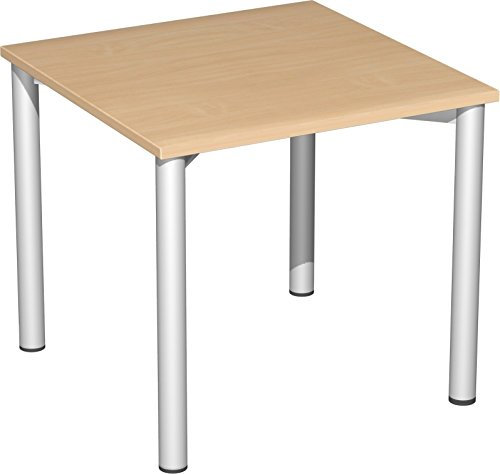 Gera Möbel 4 Fuß Flex Schreibtisch Feste Höhe, Holzdekor, buche/Silber, 80 x 80 x 72 cm