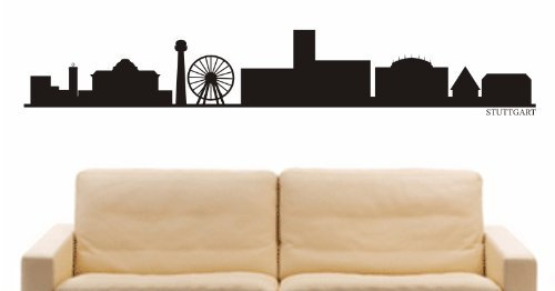 INDIGOS UG - Wandtattoo Wohnzimmer - Wandaufkleber Stuttgart (Deutschland) Design 1-40x 7 cm - schwarz e889 Skyline Stadt - Aufkleber Kinderzimmer Schlafzimmer Küche Badezimmer Büro Dekoration