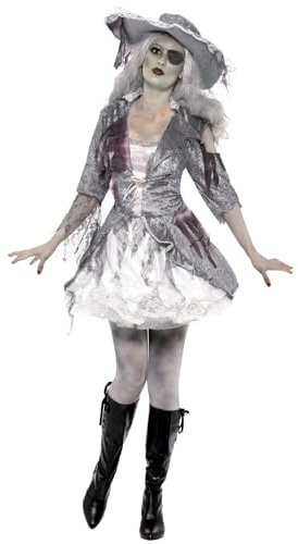 Smiffys Kostüm Geisterschiff Piratenschatz, Grau, mit Kleid und Hut Halloween