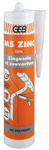GEB MS ZINC Mastic polymère pour collage et étanchéité en couverture et zinguerie. Excellente adhérence sur tout matériaux, même humides. Résiste aux intempéries et aux UV. 290ml - Gris