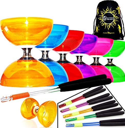 Diabolo Set Cyclone Quartz II (6 Farben), mit 3fach-Kugellager, Aluminiumstäbe und Schnur, Transporttasche, Orange