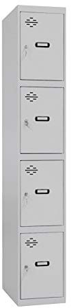 Simon Rack Taquillas Vestuario Metalicas, 4 Puerta, Incluye Llave, 1800x400x500 mm, Gris - Simonlocker