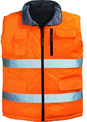 Euro protection – Gilet réversible haute visibilité en polyester imperméable spalmato polyuréthane. 5 poches. Couleurs Différents réversible gris. - Orange -