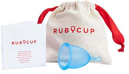 Ruby Cup Hypoallergene Menstruationstasse, Größe S (klein, leichte Periode), Blau, ideal für Anfänger, praktische und zuverlässige Alternative zu Tampons/Einlagen