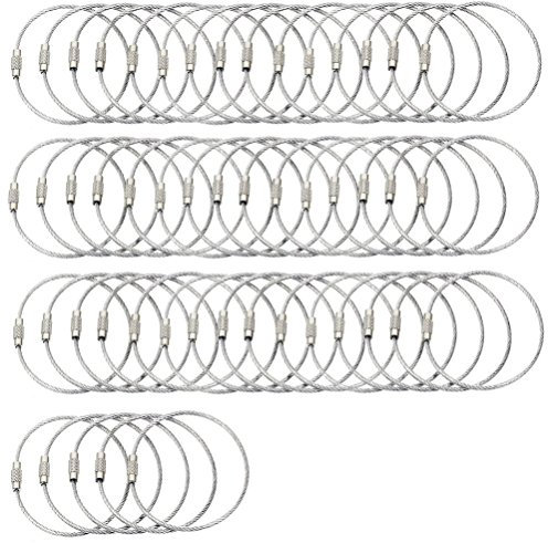 BlueCosto - Cavo Portachiavi in Filo - Confezione da 50, 17 cm - Portachiavi in Acciaio Inossidabile Spessore 2 mm - Anelli in Filo per Appendere Etichette e Chiavi per Bagagli