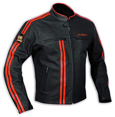 A-Pro Giacca in pelle da motociclista, protezione CE, in vera pelle, termica personalizzata