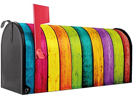 banjado® Amerikanischer Briefkasten - US Mailbox/Letterbox mit Motiv Bunte Holzlatten 51x22x17cm - Postkasten Stahl aus Amerika – Briefkasten amerikanisch pulverbeschichtet