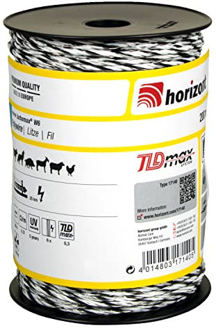 horizont Weidezaunlitze turbomax W6, 200m, 6 x 0,30mm TLDmax-Leiter - für 25km Zaunlänge, 180kg Bruchlast - für Weidezaun, Litze Weidezaun,