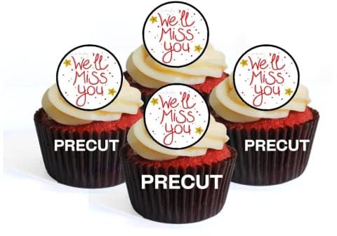 We’ll Miss You Edible Cupcake Toppers – Wafer Card Farewell Cake Decorations – 24 x 4cm / 1.5 Inch PRECUT Discs