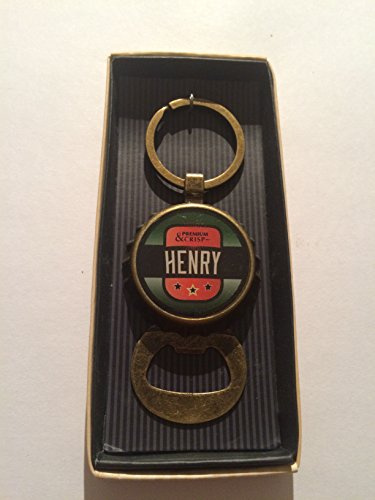 HENRY- Personalised Key Ring Bottle Openers with £1 or 1 Euro holder presented in a presentation gift box