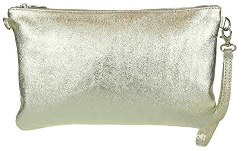 Girly Handbags Womens Genuine Italian Metallic Leather Clutch Bag - Light Gold
