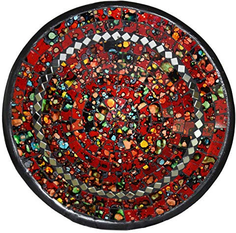 Simandra Mosaikschale Tonschale Glasschale Dekoschale Mosaik Kunsthandwerk Glassteine Deko rund Spiegel XL Color Rot