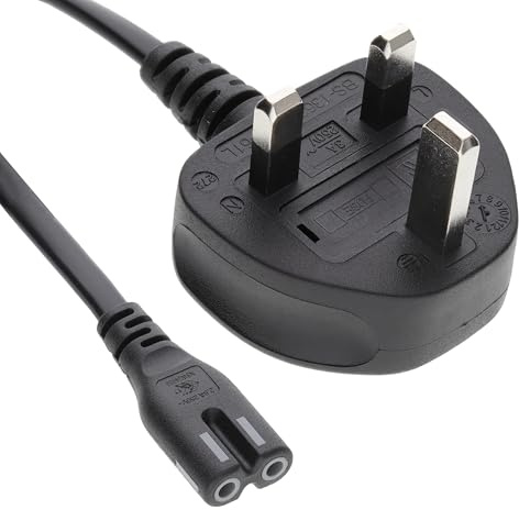kenable Figure 8 Power Cable UK Plug to C7 Lead for LED or Smart TV Black 1.8m [1.8 metres]