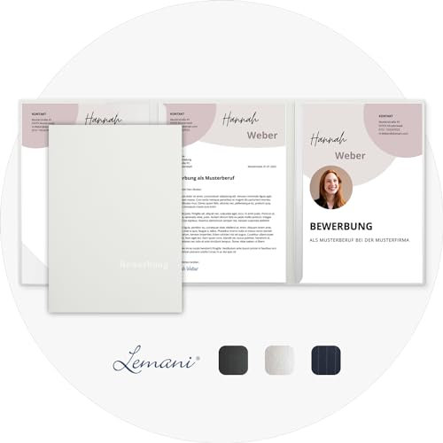 5 Stück 3-teilige Bewerbungsmappen Lemani® IMAGE 'pearl white' mit 2 Klemmschienen - Premium-Qualität mit unverwechselbarer Haptik und hochwertiger Prägung 'Bewerbung'