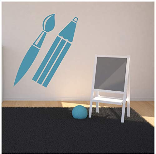 azutura Paint Brush And Pencil Drawing Educational Wall Stickers School Classroom Decals available in 5 Sizes and 25 Colours Light Orange