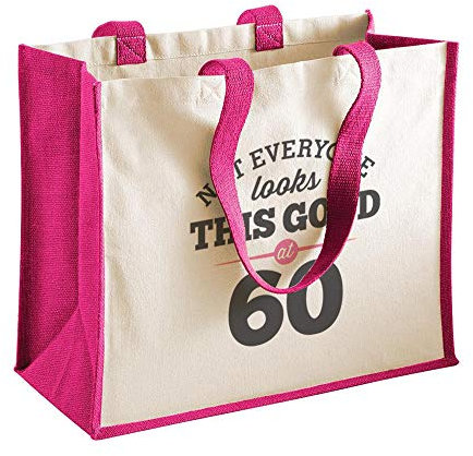 D Design Invent Print! 60th Birthday Gift Bag Keepsake Funny Gift for Women Novelty Ladies Gifts Female Birthday Shopping Bag Tote Bag Gift Idea (Fuchsia)