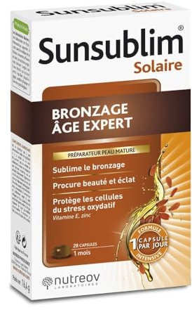 NUTREOV - Sunsublim Bronzage Age Expert - Préparateur Bronzant Peau Mature Action Anti-Age - Complément Alimentaire à Base d’Actifs d’Origine Naturelle - Fabrication Française - 28 Capsules