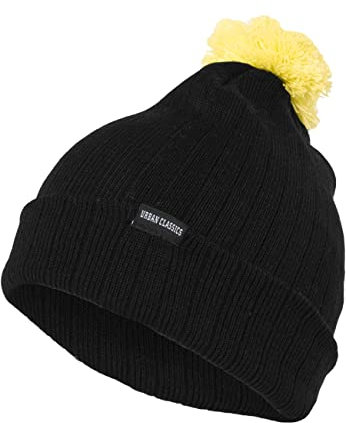 Urban Classics Unisex Ohrenschützer Wintermütze Neon Contrast Bobble Beanie mehrfarbig (Black/Yellow) One Size