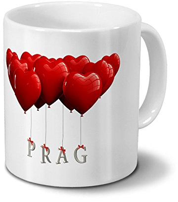 Städtetasse Prag - Design Herzballons - Stadt-Tasse, City-Mug - Becher Weiß