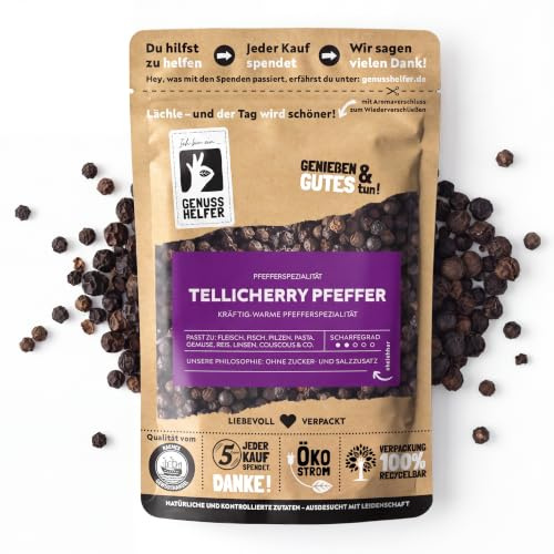 Bremer Gewürzhandel Tellicherry Pfeffer, ganz, edler Pfeffer für die Mühle mit intensiven Aromen zum Kochen und Backen, 100g