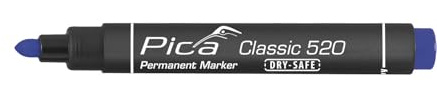 Pica 520/41 Marker/Permanentmarker Classic Farbe: blau | permanent-Tinte auf Alkoholbasis | wasser und- abriebfest | bis zu 48h offen lagerfähig | Rundspitze: 1-4 mm