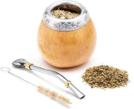 BALIBETOV Kit Mate Argentino - Set de Mate de Calabaza Natural Hecho a Mano en Argentina - con Bombilla (Sorbete) para Yerba Mate (Suela)