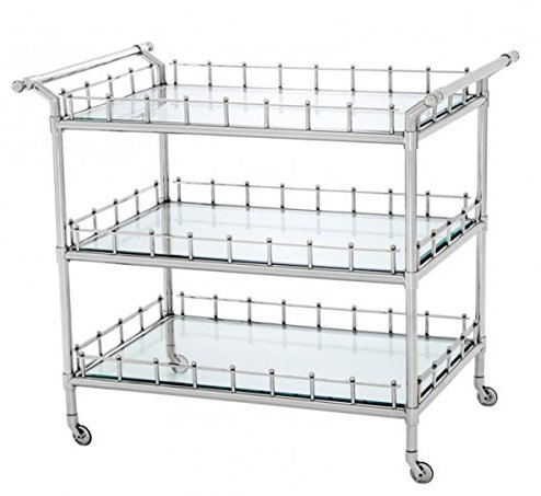 Casa Padrino Luxus Bar Trolley Servierwagen Edelstahl vernickelt - geschliffenes Glas - Luxus Hotel & Restaurant Einrichtung Möbel Serviertisch