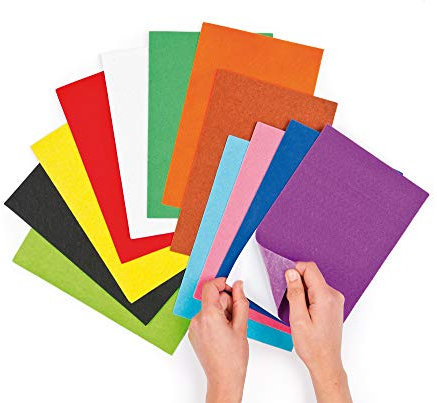 Baker Ross Bunte selbstklebende Filz-Blätter im Vorteilspack zum Basteln für Kinder ideal für Figuren und Formen im Karneval - 18 Stück, Sortiert, Mittel