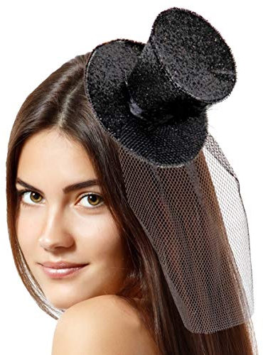 Folat Tiara mit Top Hat Glitzer (One Size, Schwarz)