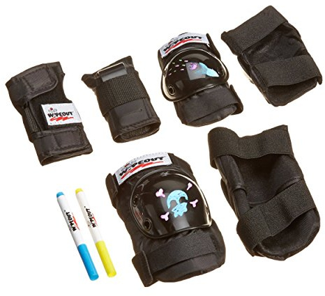 Wipeout Dry Erase Kids’ Pad Set with Knee Pads, Elbow Pads, and Wristguards, Black