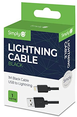 Simply ICIP01 MFI USB to Lightning 1 m Long Charging Cable for iPhone 11/SE/12/13+Pro, iPad, Air, Pro & Mini and Other Apple Devices, Black