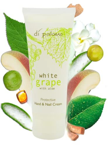 Di Palomo Vegan White Grape & Aloe Hand & Nail Cream 75ml. Hand Moisturiser & Cuticle Cream. Hand Cream for Very Dry Hands. Ladies & Mens Hand Cream. Hand & Nail Care Moisturiser with Skin Care.