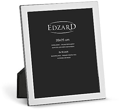 EDZARD Bilderrahmen Salerno für Foto 20 x 25 cm, edel versilbert, anlaufgeschützt, mit Samtrücken, inkl. 2 Aufhängern, Fotorahmen zum Stellen und Hängen