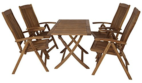 DEGAMO Gartenset Klappgarnitur Maracana 5-teilig (4X Sessel Hochlehner, 1x Tisch 70x120cm), Akazie geölt