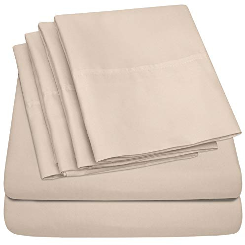 Sweet Home Collection Queen 6 Piece 1500 Supreme Collection Fine Brushed Microfiber Deep Pocket Queen Sheet Set Bedding - 2 Extra Pillow Cases, Great Value, Beige