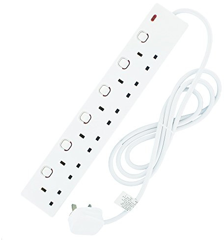 Omega 2 m Extension Lead with 6 Way Individually Switch - White