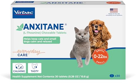 Virbac Anxitane Tablets, Small Dog/Cat, 50Mg, 30 Count | Non-drowsy L-Theanine pet calming supplement chews for small dogs & cats. Supports calm & alert behavior