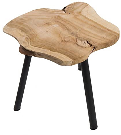 LS-LebenStil Beistelltisch Couchtisch Teakholz 44cm Hocker Braun Schwarz Massivholz Nachttisch Deko Tisch Unikat Tischplatte aus Teakholz in unterschiedlichen Formen Sofatisch Wohnzimmer Schlafzimmer