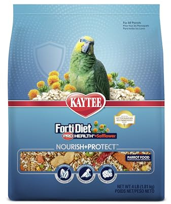 Kaytee Forti-Diet Pro Health+Safflower Nourish+Protect Parrot Food, Supports Breeding and Molting, Nutrition Backed by Science, Digestive and Brain Health, 4 pounds