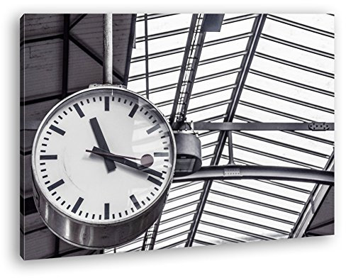 deyoli große Uhr am Bahnhof im Format: 100x70 als Leinwandbild, Motiv fertig gerahmt auf Echtholzrahmen, Hochwertiger Digitaldruck mit Rahmen, Kein Poster oder Plakat