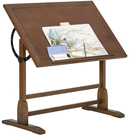 Studio Designs Vintage Zeichentisch – Antikes Design Massivholz Zeichentisch mit integrierter Bleistiftrille und Bleistiftkante – Winkel verstellbare Arbeitsfläche