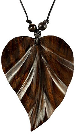 Island Piercings Halskette Anhänger Blatt aus Holz Handarbeit längenverstellbar N150