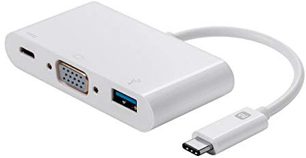 Monoprice USB-C vers (3) USB A 3.0 Femelle hub + Gigabit Ethernet (114503) Adaptateur Multi-Ports USB-C/VGA Blanc